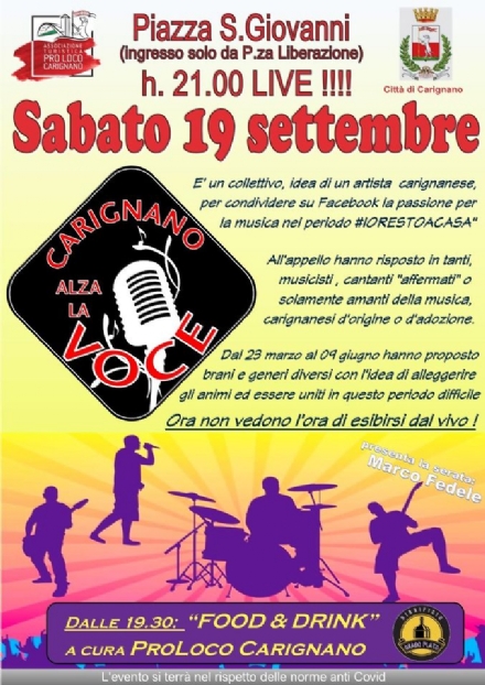 CARIGNANO - Dal web al concerto in piazza con Carignano Alza la Voce