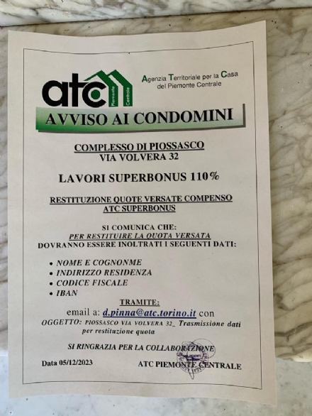 PIOSSASCO - Versano i soldi come anticipo per il Superbonus ma i lavori non sono mai partiti