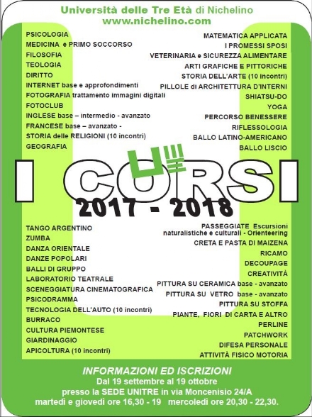 NICHELINO - Da oggi partono le iscrizioni per i corsi Unitre