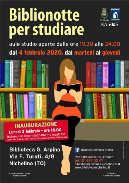NICHELINO - Nasce il servizio «Biblionotte» per studiare