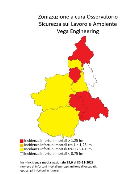MORTI SUL LAVORO - Provincia di Torino in zona gialla con un indice di quasi 30 decessi per milione