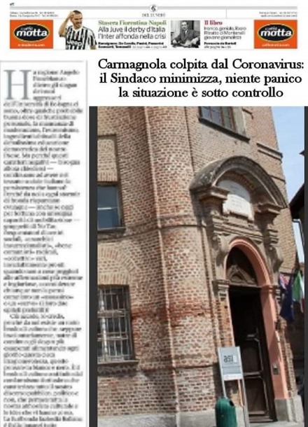 CARMAGNOLA - Post allarmistico sul virus: il sindaco denuncia per procurato allarme
