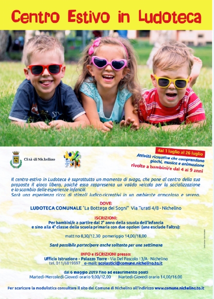 NICHELINO - Partono le iscrizioni per l'estate ragazzi