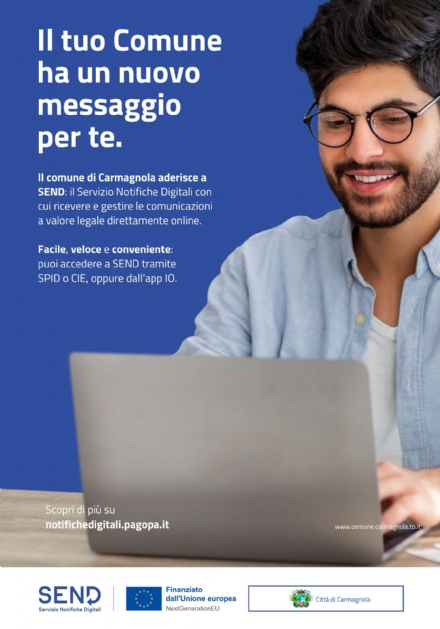 CARMAGNOLA - Il Comune attiva Send, la piattaforma che invia le notifiche direttamente sul telefonino