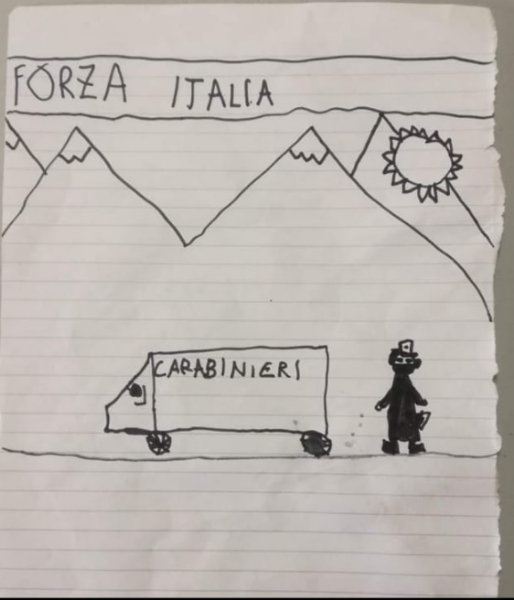CARMAGNOLA - Il bimbo riceve la mascherina e dona un disegno all'associazione carabinieri