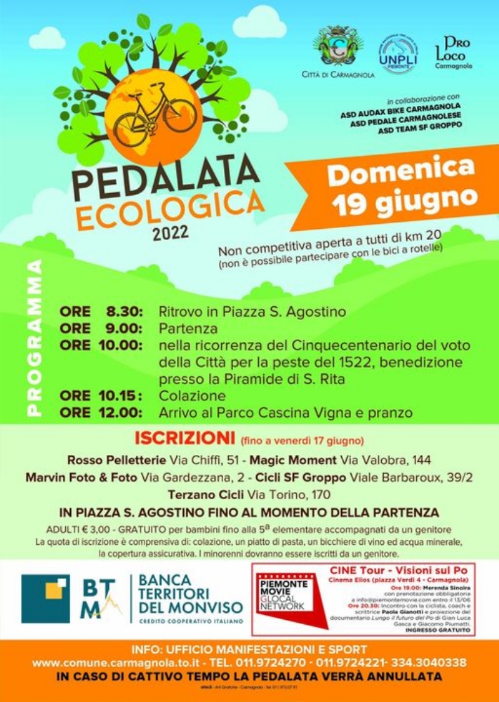 CARMAGNOLA - Torna la tradizionale «Pedalata Ecologica»: un giro fuori porta di 20 chilometri