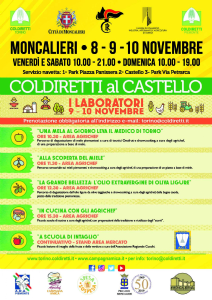 MONCALIERI - Coldiretti al Castello per conoscere la buona agricoltura e il mercato a km 0